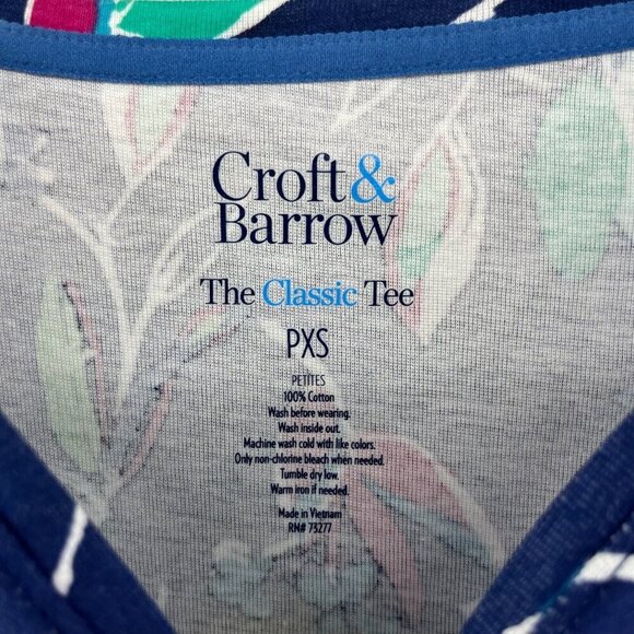 Croft And Barrow Shirt Womens PXS Navy Blue Floral The Classic Tee Short Sleeve - Picture 10 of 12